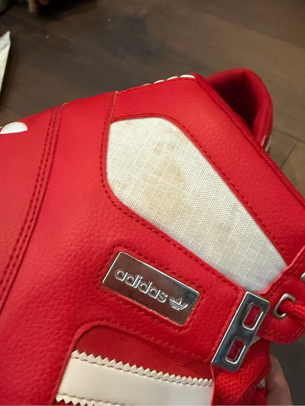 adidas Red and White High-Top Sneakers